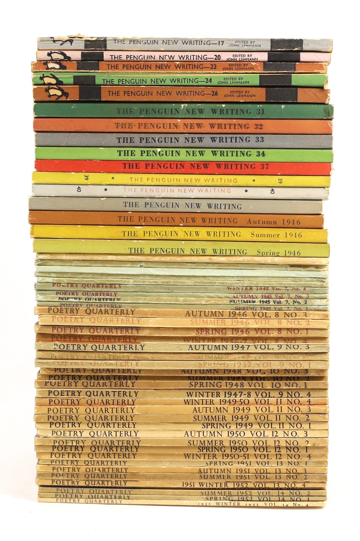 20th century Poetry and Prose - Gardiner, Wrey (editor) - Poetry Quarterly, 35 issues - 1942 Summer; 1943 Winter; 1944 Summer, Autumn, Winter; 1945, 1947-49,1951-52, Spring, Summer, Autumn, Winter; 1946 & 1950 Spring, Su